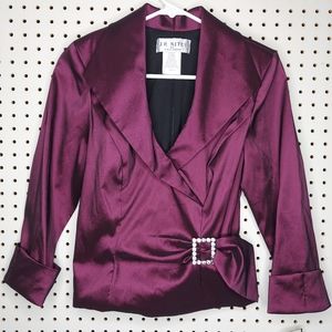 JR Nites Caliendo Evening Jacket Wrap 6 V-neck Jewel Belt Cuff Collar Purple